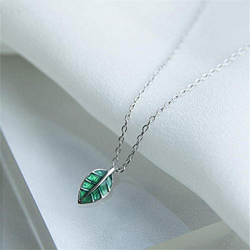 XFYS Plata de Ley 925 diseño de nicho Collar de Hoja Verde Hada literaria Simple Fresca y Hermosa fina-45cm