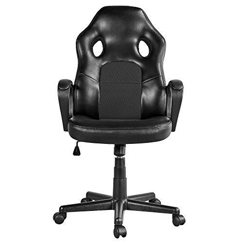 Yaheetech Silla de Oficina Silla Gaming Ergonómica Cuero Artificial Espalda Alta Silla Racing con Soporte Lumbar 330lb Capacidad Oficina Casa Negro