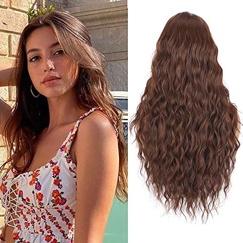 YEESHEDO Peluca Larga Marrón Ondulada, Pelucas Largo Rizada Naturales Separación Media para mujer, Vida diaria Cosplay Fiestas Halloween Navidad Brown Wig 26" (marrón)