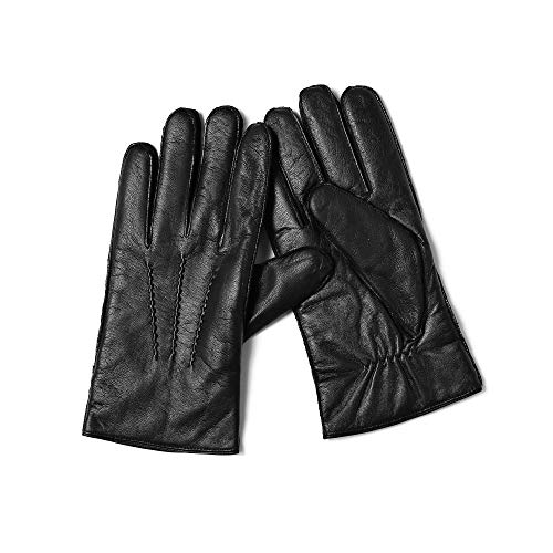 YISEVEN Guantes cuero para hombre con pantalla táctil forrada Guantes cuero reales cálidos elegantes Guantes cuero invierno Guantes piel cordero negro M / 9.0"