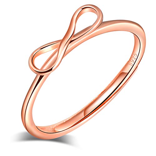 Yumilok Anillo de plata de ley 925 para mujer, anillo abierto con símbolo de infinito, oro rosa, tamaño ajustable, regalo de cumpleaños de Navidad, tamaño: 49-57
