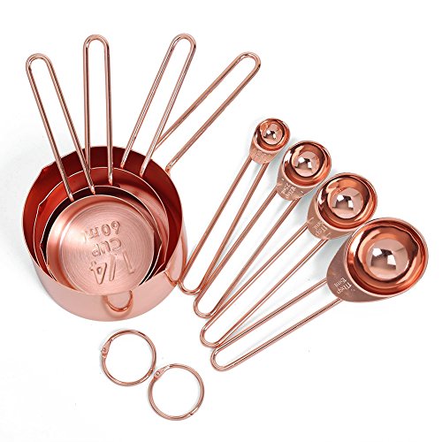 YYCFB Juego de 8 tazas medidoras de acero inoxidable de color oro rosa y cucharón para hornear y cocinar