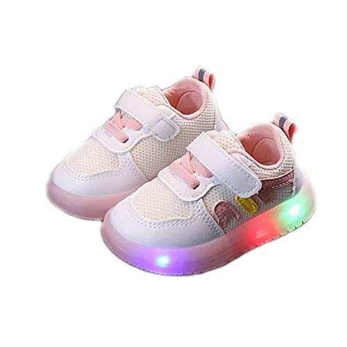 Zapatos de luces LED transpirables para niños, para correr, deportes, transpirables, para niñas, princesa (tamaño: 17, color: rosa)