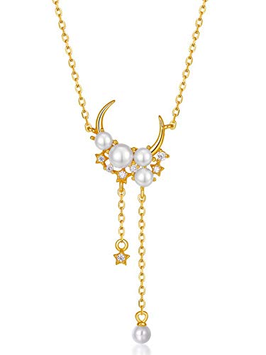ZHANGQIAN Collar de Mujer, Colgante de la Perla de la Estrella de la Luna para su joyería Regalo 40 + 5 cm Cadena