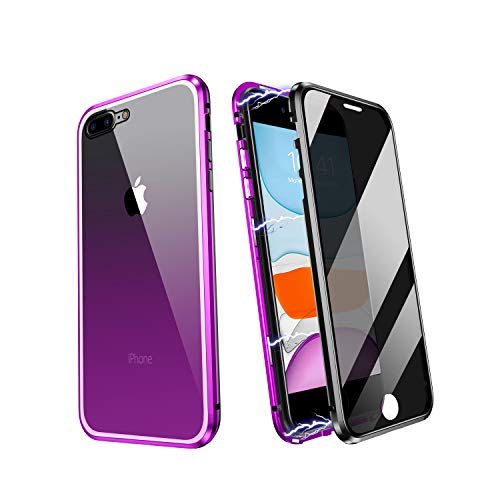 ZHIKE Funda para iPhone 7 Plus/8 Plus, Magnético Anti pío Privacidad Doble Cara Cobertura Pantalla Completa de Vidrio Templado Cubierta Color Degradado Diseño Antideslizante (Anti-Spy, Morado-Negro)
