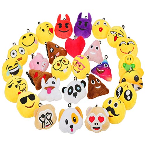 Zindoo Mini Emoji Llavero Emoción Llavero Felpa Fiesta de Cumpleaños Favores Rellenos del Bolso del Partido Regalitos Divertidos para Las Fiestas de los Colgante de Decoración para Coche 30 PCS