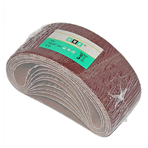 10 bandas de lijado de tejido HKB®, 75 x 457 mm, K 40 para lijadoras de banda, calidad profesional para diferentes superficies, fabricante HKB, número de artículo 950725