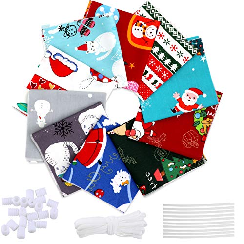 10 Piezas Tela de Algodón Patchwork, Navidad Tela de Estampada Flores de Costura de Material Textil Manualidades Retales Algodón con Cinta elástica e Puente de la Nariz para Coser DIY 25x25cm 10 Piezas Tela de Algodón Patchwork, Navidad Tela de Estampada Flores de Costura de Material Textil Manualidades Retales Algodón con Cinta elástica e Puente de la Nariz para Coser DIY 25x25cm