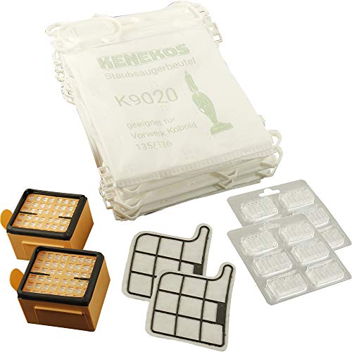 12 bolsas de aspiradora Microvlies + 2 filtro HEPA + 2 filtros protectores del motor + 12 x aroma para Vorwerk – Kobold 135/136/135sc/VK135 y VK136 12 bolsas de aspiradora Microvlies + 2 filtro HEPA + 2 filtros protectores del motor + 12 x aroma para Vorwerk – Kobold 135/136/135sc/VK135 y VK136