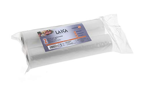 2 rollos de 28x600 cm en plástico gofrado especial para el envasado al vacío de alimentos Laica VT3509 libres de BPA 2 rollos de 28x600 cm en plástico gofrado especial para el envasado al vacío de alimentos Laica VT3509 libres de BPA