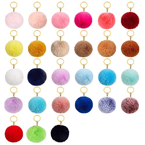 27 Piezas Llaveros de Pompon,Pompones de Colores Llavero, Llavero,para Las Mujeres,Niñas,Bolso,Mochila,Teléfono Móvil,Llavero de Coche Decoración Accesorio(27 Colores Vibrantes)