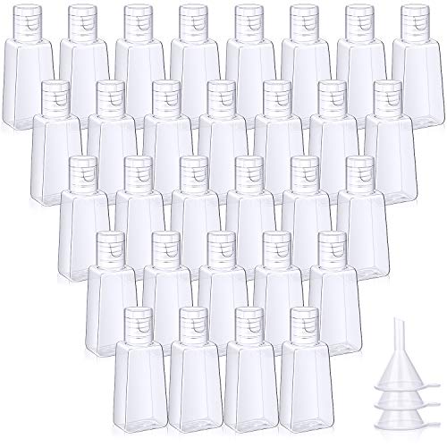 30 Botellas Vacías de Navidad con Tapa Abatible Contenedor de Viaje Botella de Plástico Transparente de 1 oz/ 30 ml con 3 Embudos de Transferencia de Plástico para Artículos de Tocador