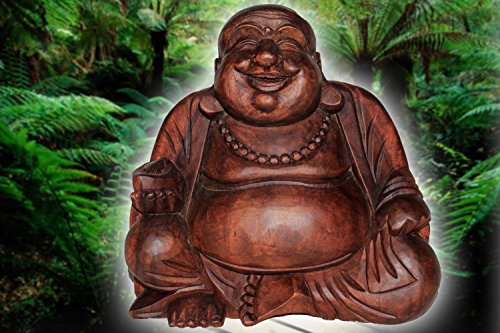30cm Happy Buda sentado Madera Ciffre Bali Marron