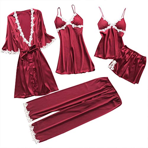 4/5 Piezas Conjunto de Pijamas Lencería Sexy para Mujer, Batas de Casa Mujer Camisón de Encaje Color Sólido Rojo,Ropa Interior con Cuello en V Profundo Pantalones Cortos, Ropa de Dormir Sexy 4/5 Piezas Conjunto de Pijamas Lencería Sexy para Mujer, Batas de Casa Mujer Camisón de Encaje Color Sólido Rojo,Ropa Interior con Cuello en V Profundo Pantalones Cortos, Ropa de Dormir Sexy