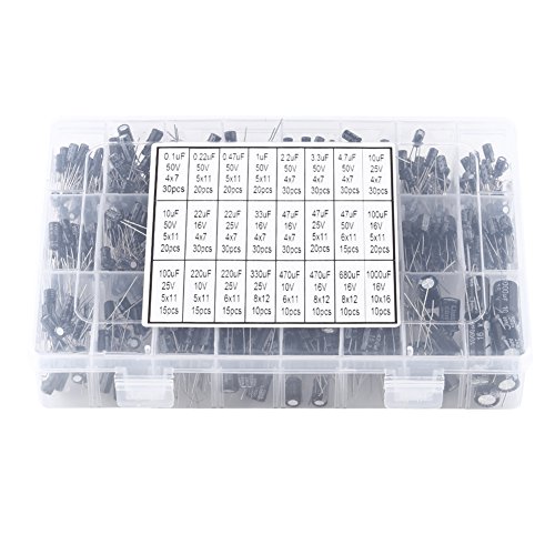 500Pcs 24 Valores Kit de surtido de condensadores electrolíticos de aluminio en miniatura 0.1-1000uF Surtido de condensadores electrolíticos con caja de plástico para aplicaciones electrónicas