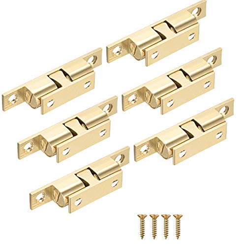 6 Piezas Ajustable Doble Bola Pestillos de Armario de Cobre con Tornillos 50 mm Cierre de Tensión para Puerta de Armario Muebles Baño Cerradura de Captura de Puertas(Dorado)