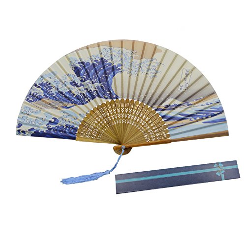 abanico de KAKOO de patrón de Kanagawa del oleaje del estilo mordeno para bailar o Lave tres ceremonias, la boda, la decoración de la pared de la casa