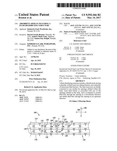 Absorbent article including a fluid distributing structure: United States Patent 9592166 (English Edition)