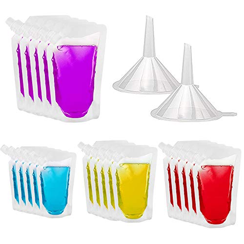 afdg Bolsa de Plástico Transparente para Bebidas, 20 Piezas Bolsa de Plástico para Jugo, Bolsa para Beber con Embudo de 2 Piezas para Vino, Camping, Viajes, Fiestas, (250 ml, 420 ml, 500 ml, 1000 ml)