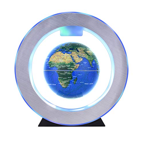 Aibecy Globo flotante de levitación magnética de 4 pulgadas Bola de tierra giratoria antigravedad Globo de mapa del mundo levitante con luz LED colorida y base en forma de O para regalo educativo