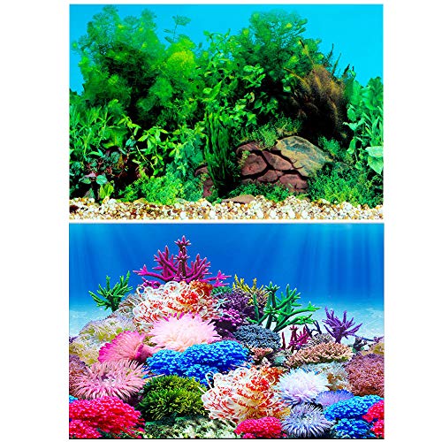 Amakunft 50 cm de alto x 122 cm de ancho, adhesivo para fondo de acuario, doble cara, fondo de fondo para pecera, plantas acuáticas y póster de arrecife de coral