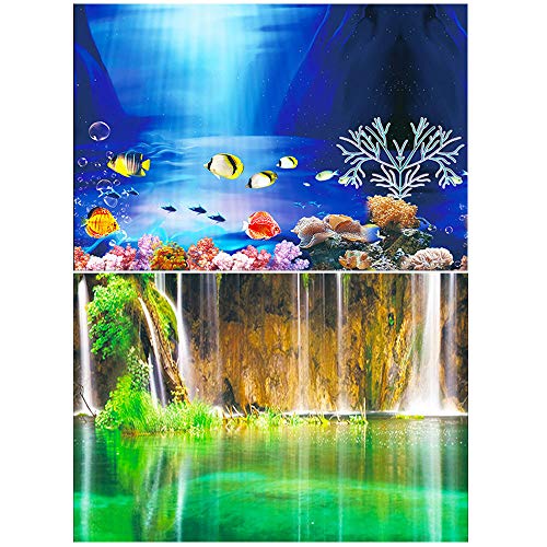 Amakunft 50 cm de alto x 122 cm de ancho, adhesivo para fondo de acuario, doble cara, papel pintado para fondo de tanque de peces (Seascape & Lake)