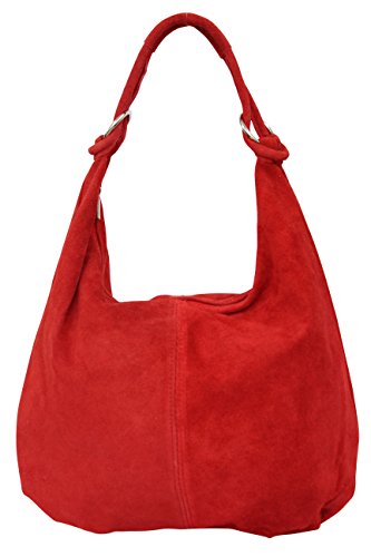 AMBRA Bolsa de mano para mujer, de piel de ante, Hobo-Bags, bolso de piel, bolsa de compras, DIN-A4 42 cm x 35 cm x 4 cm, WL803, color Rojo, talla XX-Large