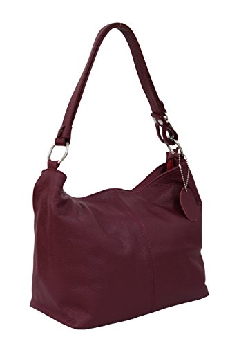 AMBRA Moda Hobo bag GL005 - Bolso de mujer de cuero, bolso de mano y bandolera, color Rojo, talla Medium
