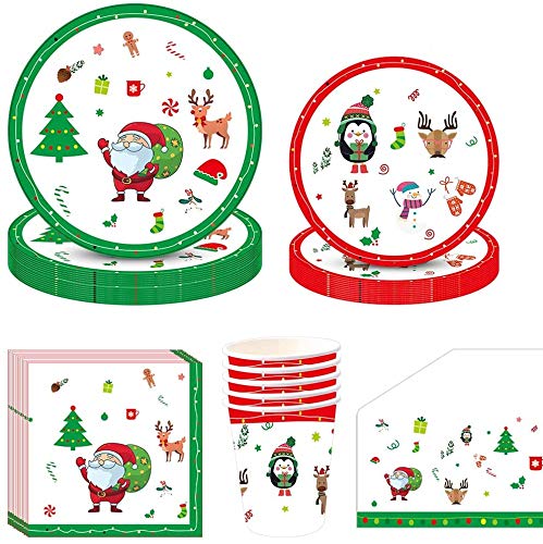 Amycute 81 piezas de decoración navideña para mesa, platos, vasos, servilletas y manteles, vajilla desechable para fiestas de Navidad (estilo 4)