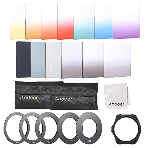 Andoer – 13pcs cuadrado gradiente Full Color Kit de filtro para Cokin P Series con soporte para filtro, anillo adaptador (52 mm/58 mm/62 mm/67 mm/72 mm), bolsa de almacenamiento, gamuza de limpieza