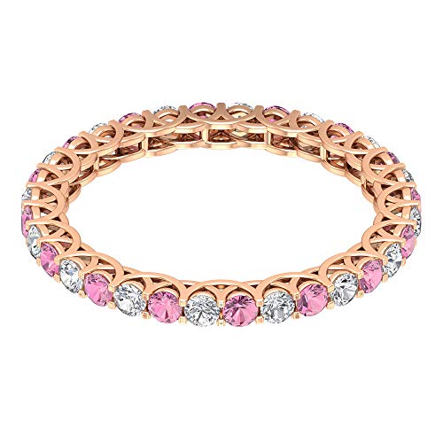 Anillo de compromiso de 3/4 ct con turmalina certificado, oro de oro envejecido, anillo de eternidad con piedras preciosas de 2 mm, anillo de boda clásico, 14K Oro rosa, Size:EU 47