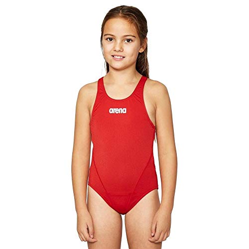 ARENA G Jr Bañador Deportivo Niña Solid Swim Tech, Niñas, Red-White, 10-11