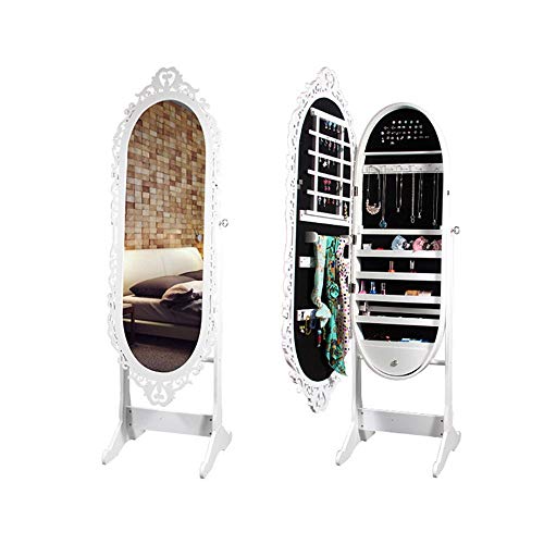 Armario de gabinete organizador de almacenamiento de joyas con cerradura de espejo de pie de longitud completa Para maquillaje dormitorio cosméticos ( Color : Blanco , tamaño : 170*47*10cm )