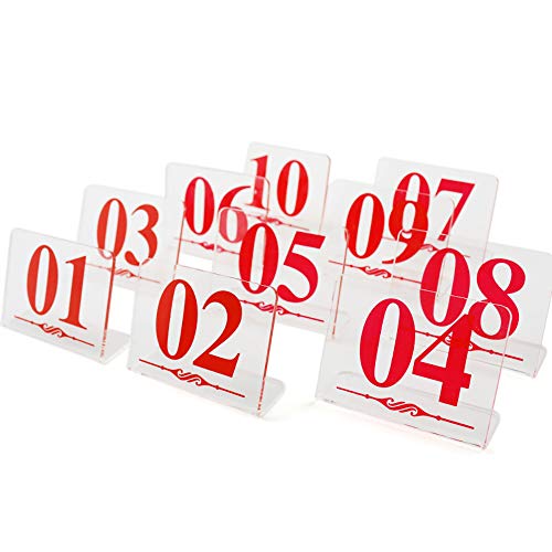 Aspire 10 números de mesa de plástico para restaurante, letrero de números, 8 x 6 cm, número rojo 1 a 10