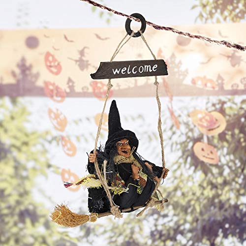 AUNMAS Decoración de Resina Colgante Realista Bruja voladora con Adorno de Puerta de Escoba para Halloween(2#)