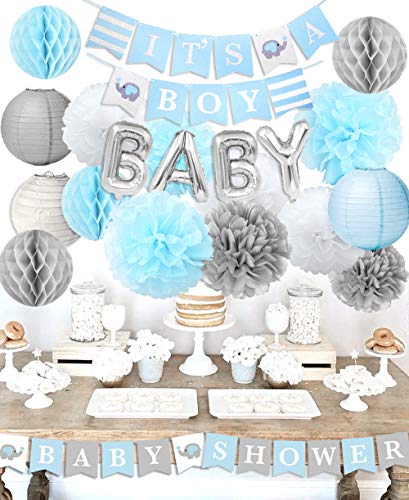 Baby Shower Decoraciones para el niño"Es un niño" Baby Shower con"OH BEBÉ" Papel de carta Globo Bebé Azul Bunting y papel de seda