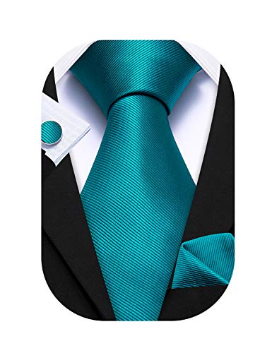 Barry.Wang - Juego de corbatas para hombre, color liso, pañuelo y gemelo, diseño formal de boda