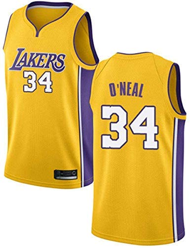 BCVDF Masculino Jerseys del Baloncesto Lakers # 34 Shaquille O'neal Jersey Clásico Cómodo Respirable Uniforme Unisex Ventilador M Yellow