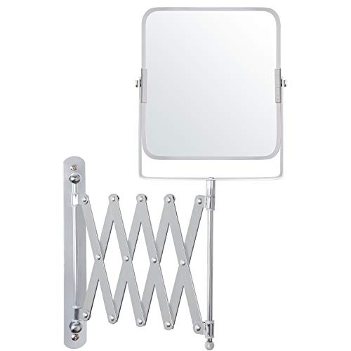 Belle Vous Espejo Extensible de Pared Cromado con Giro de 360° Espejos para Maquillaje Aumento 3X 15,5 cm x 18,5 cm - Espejos para Tocador Dos Lados Acero Inoxidable para Afeitarse o Maquillaje