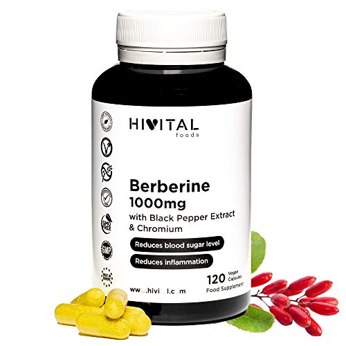 Berberina 1000 mg | 120 cápsulas veganas | Con Cromo y Pimienta Negra para una mejor absorción | El mejor extracto concentrado de Berberis Vulgaris | Fabricado en España por HIVITAL