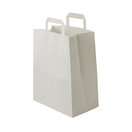 BIOZOYG bolsas papel blanco con Asa I bolsa papel respetuosa del medio ambiente hecha de papel Kraft I bolsa regalo biodegradable, bolsas compostable I 250 x bolsas papel blanco con Asa de 26x12x35 cm
