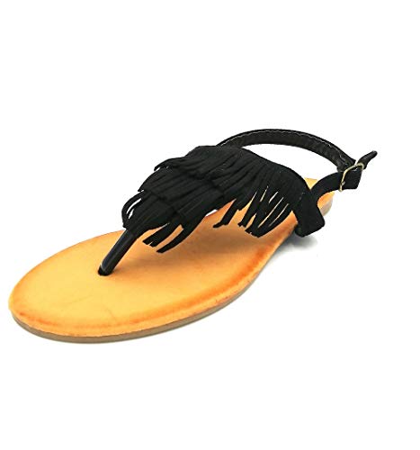 Blanco Store B11L-SF - Zapatos de Mujer con Flecos, Sandalias de Ante sintético Negro Size: 37 EU