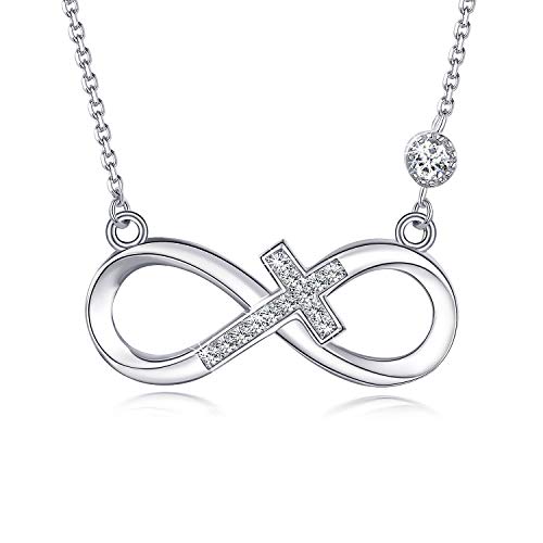 BlingGem Collares para Mujer Infinito Plata de Ley 925 Zirconia Cúbica Cruz Infinito Collare Colgante Joyería Religiosa Regalo para Mujer 48cm BlingGem Collares para Mujer Infinito Plata de Ley 925 Zirconia Cúbica Cruz Infinito Collare Colgante Joyería Religiosa Regalo para Mujer 48cm