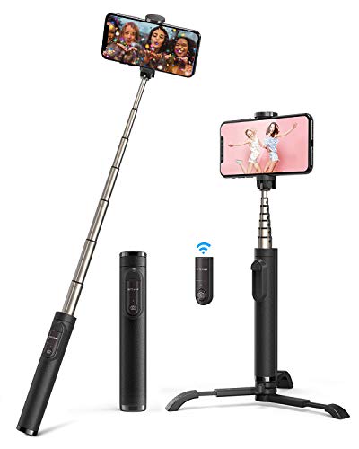 BlitzWolf Palo Selfie Trípode con Control Remoto, Selfie Stick de Aluminio Extensible para iPhone XS Max/XR/X/8/8P/7/7P/6S/6/5, Galaxy S10/9/8/7/6, Huawei, Android y etc.(Negro)
