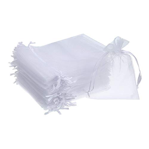 Bolsa de organza, 50 unidades de hilo duro con cordón para bodas, color blanco