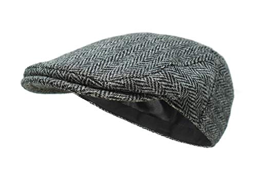 Borges & Scott Gorra Plana Nevis - 100% Lana Tejida a Mano - Harris Tweed - Resistente al Agua - Carbón Herringbone 56cm