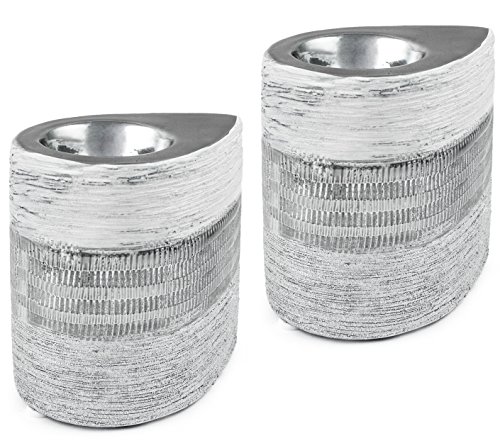 Brubaker Juego de 2 portavelas de porcelana – plata blanca – de cui 10 Tea Lights