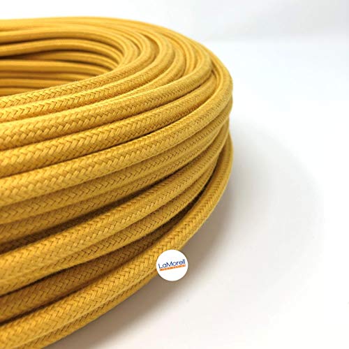 Cable eléctrico redondo/redondo revestido de tela. Color amarillo mostaza algodón. Sección 3 x 0,75 (3 metros)