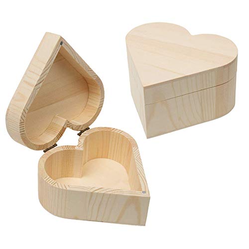 CAILI 2 Piezas Joyero de Madera en Forma de corazón,Caja de Almacenamiento,Caja de Madera,Caja de Madera Lisa,Caja de Madera para joyería para Guardar Maquillaje,Pendientes,Anillos