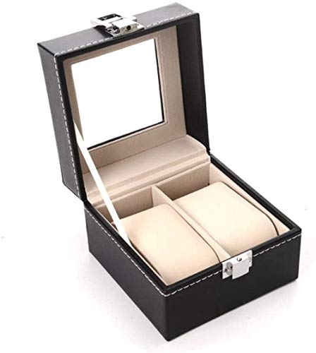 Caja de reloj Soporte de caja de reloj 2 Organizador de exhibición con compartimentos Ventana transparente Caja de exhibición de joyería con tapa Almohadillas extraíbles